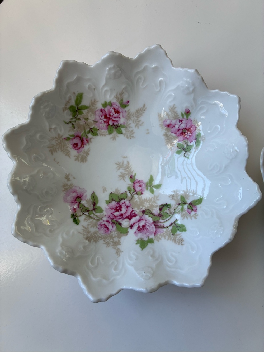 Antique MZ Austria Porcelain Scalloped Bowls - Rose Pattern (Pair) Cottagecore